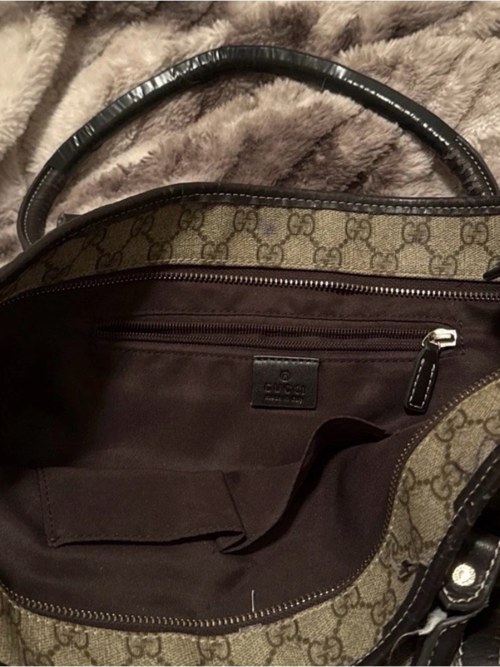 Gucci Beige GG Canvas Tote with Dark Brown Leather Trim - Picture 3 of 7